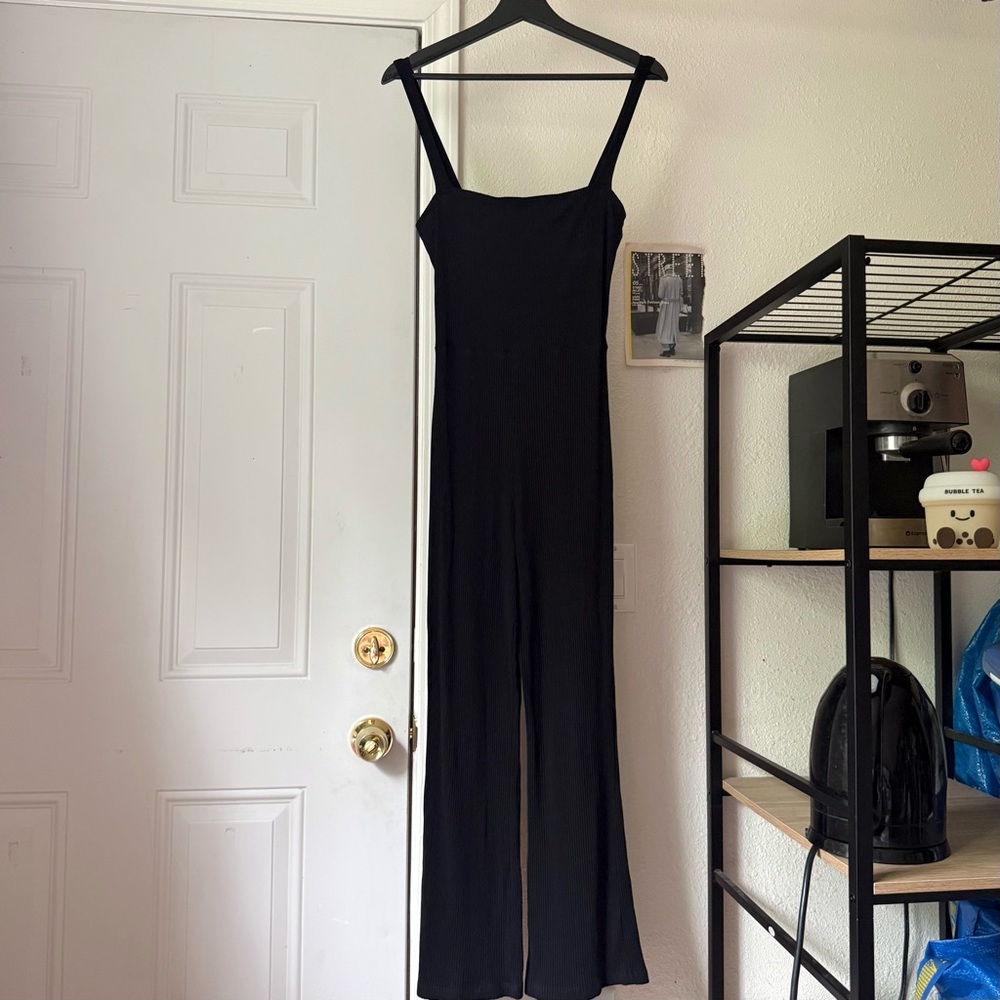 REFORMATION‎ black tencel lyocell rib ribbed square neck sleeveless jumpsuit